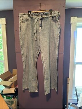 Buffalo  light wash denim jeans with tie waist,